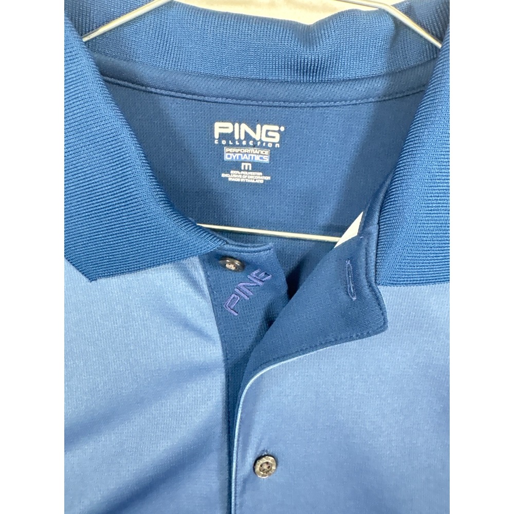 Ping Collection Mens Medium Blue Colorblock Golf Polo Performance Dynamics Shirt - Picture 2 of 10